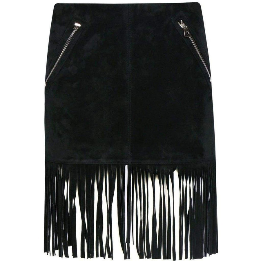 Barbara Bui-Barbara Bui Black Leather Fringe Skirt - Runway Catalog