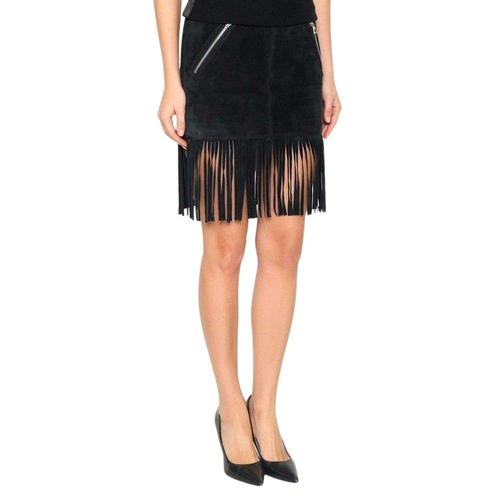 Black Leather Fringe Skirt