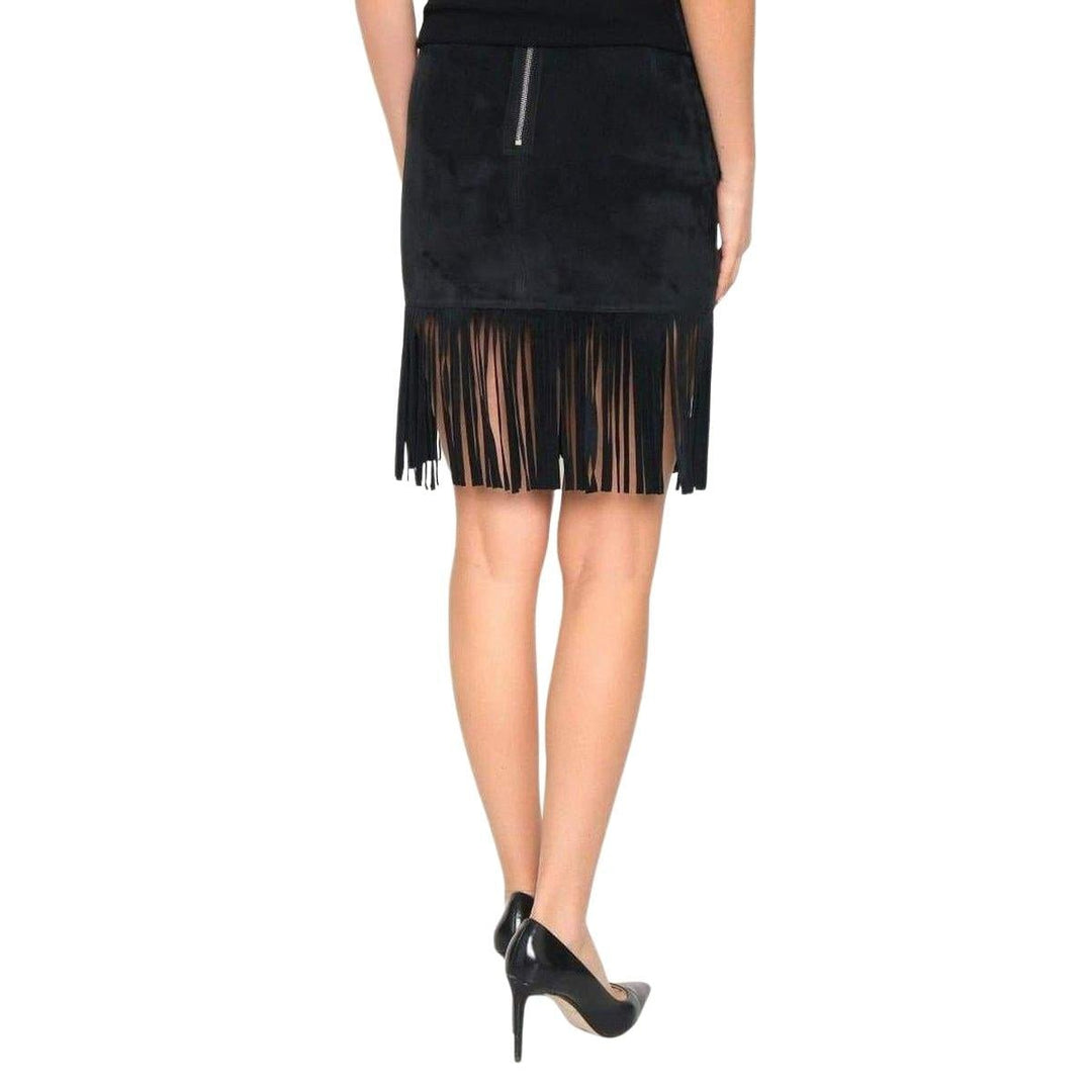 Black Leather Fringe Skirt