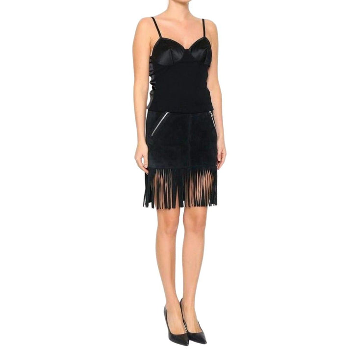 Black Leather Fringe Skirt