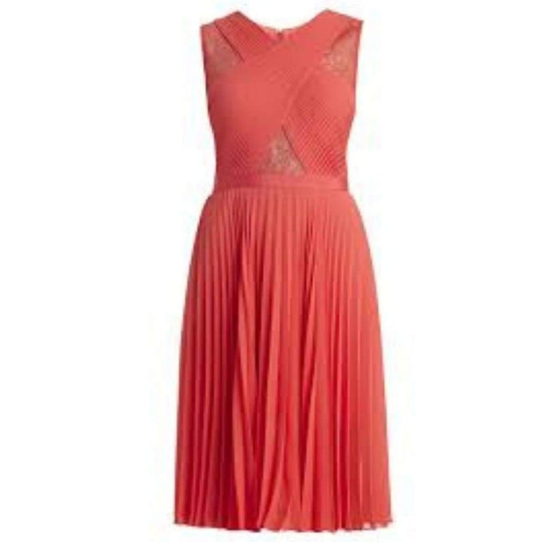 BCBGMAXAZRIA-Abbie Sleeveless Pleated Contrast-Lace Dress - Runway Catalog