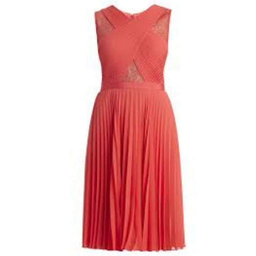 BCBGMAXAZRIA-Abbie Sleeveless Pleated Contrast-Lace Dress - Runway Catalog