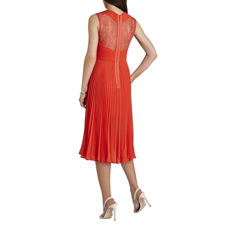 Abbie Sleeveless Pleated Contrast-Lace Dress