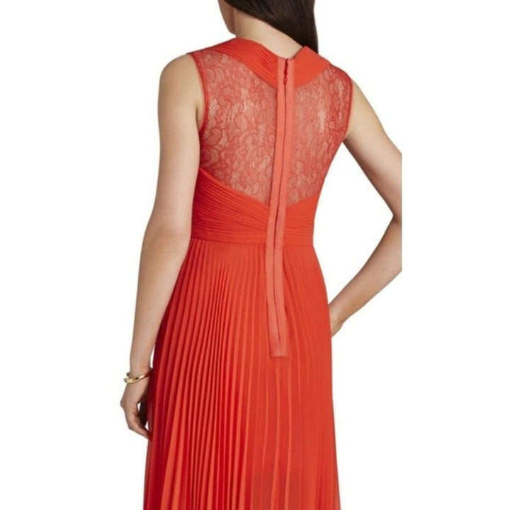 Abbie Sleeveless Pleated Contrast-Lace Dress