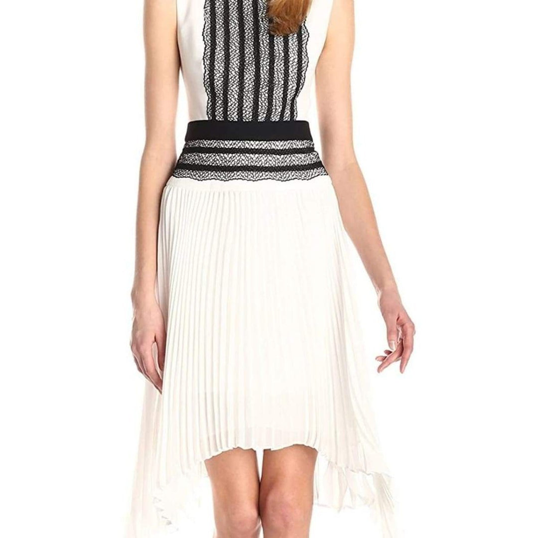 Sleeveless Pleated-Skirt Lace-Trim Dress