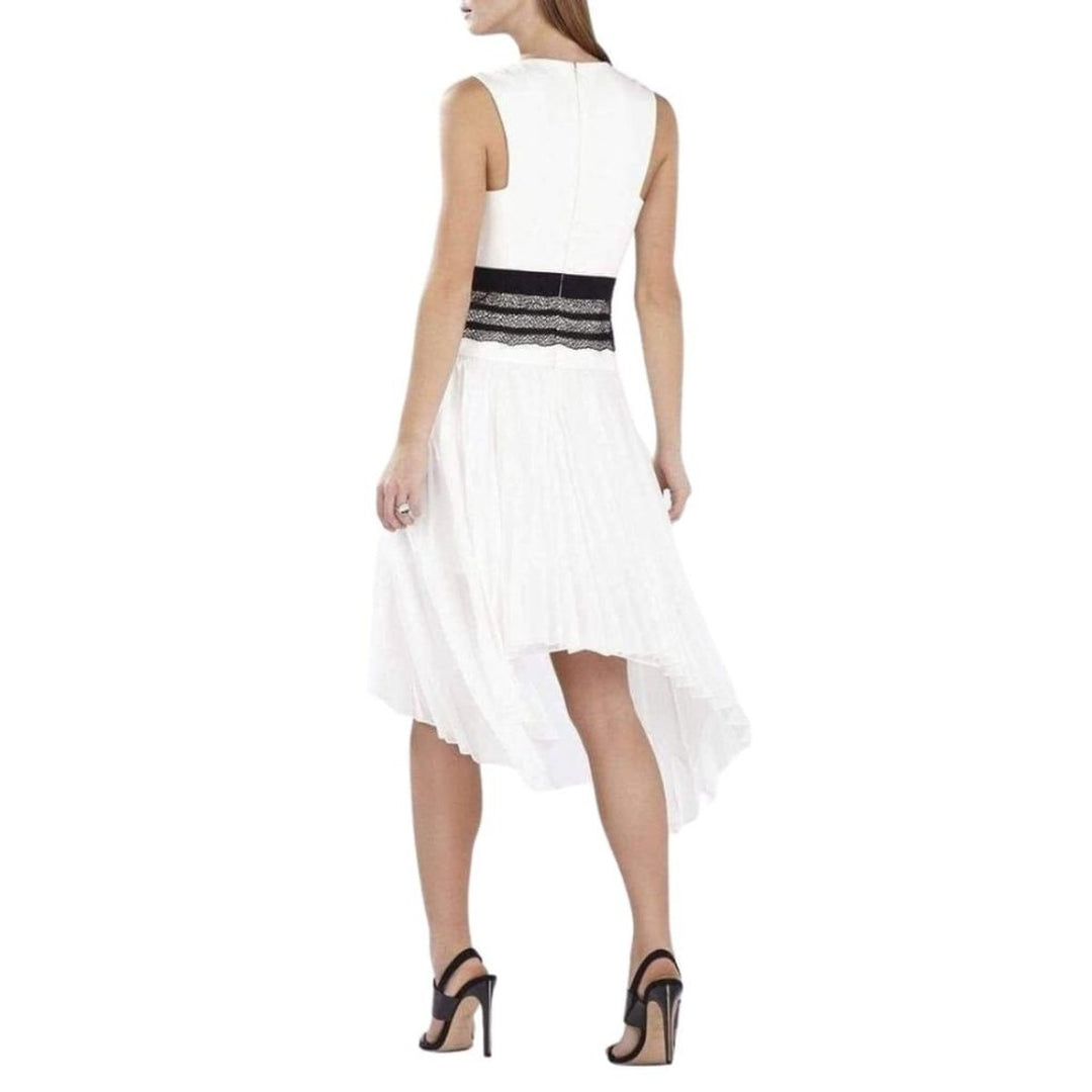 Sleeveless Pleated-Skirt Lace-Trim Dress