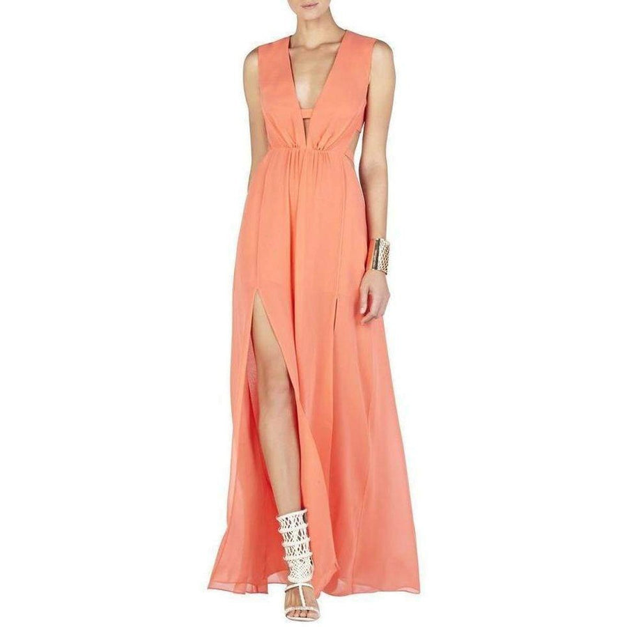 BCBGMAXAZRIA-Alda Plunging V-Neck Cutout Gown - Runway Catalog