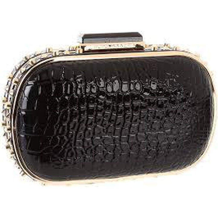 BCBGMAXAZRIA-Alexa Black Patent Faux Leather Clutch - Runway Catalog