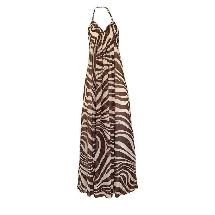 BCBGMAXAZRIA-Animal Zebra Print Silk Empire Halter Maxi Dress - Runway Catalog