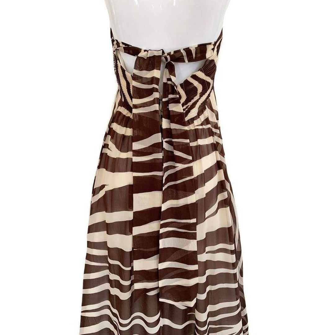 Animal Zebra Print Silk Empire Halter Maxi Dress