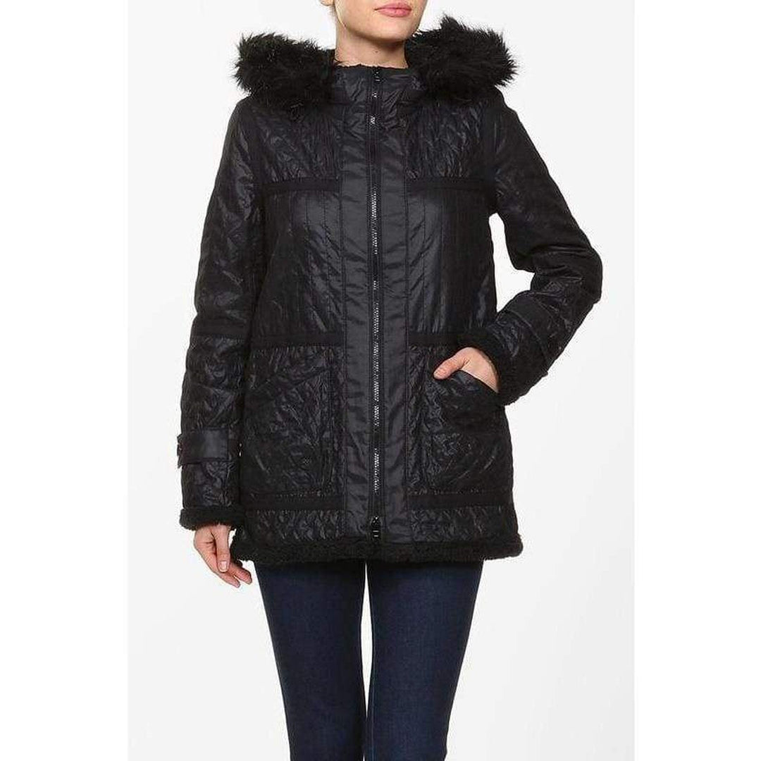 Black Genova Quilted Distressed Coat