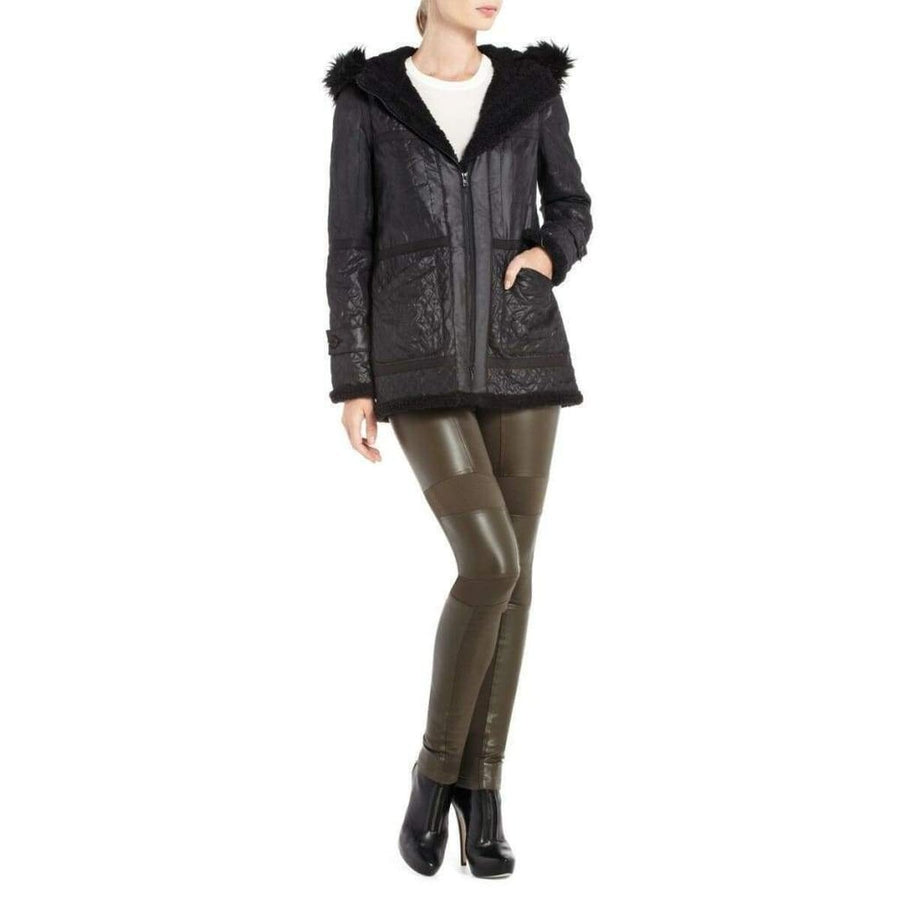 BCBGMAXAZRIA-Black Genova Quilted Distressed Coat OLK8C299 - Runway Catalog