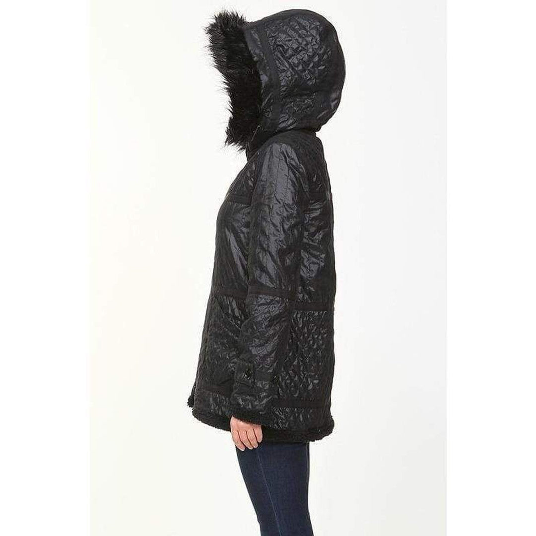 Black Genova Quilted Distressed Coat