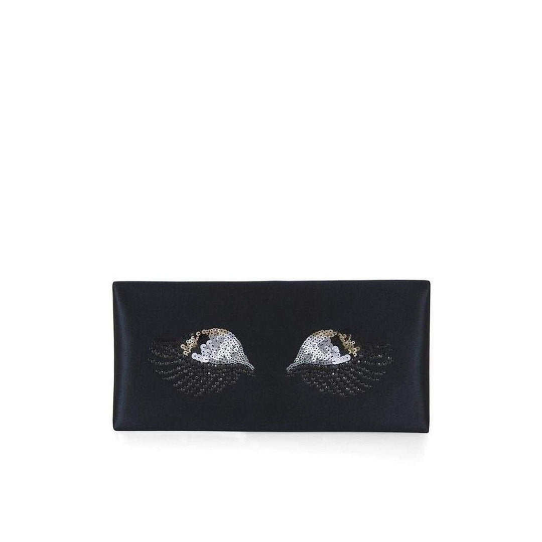 BCBGMAXAZRIA-Black Harlow Eye-Embellished Envelope Clutch - Runway Catalog
