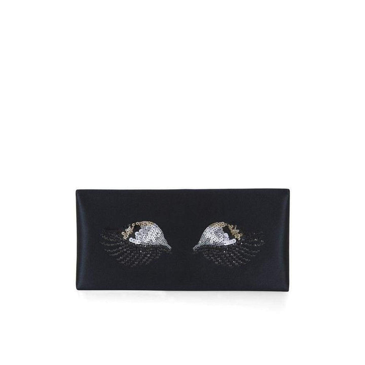 BCBGMAXAZRIA-Black Harlow Eye-Embellished Envelope Clutch - Runway Catalog
