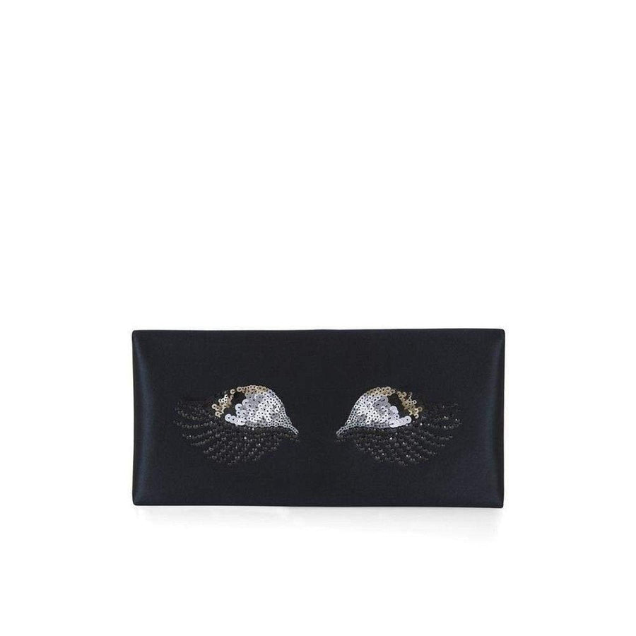 BCBGMAXAZRIA-Black Harlow Eye-Embellished Envelope Clutch - Runway Catalog