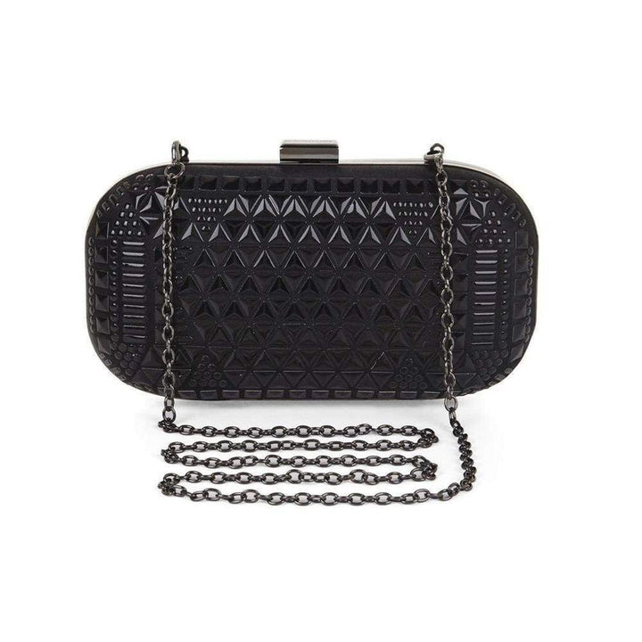 BCBGMAXAZRIA-Black Hot-Fix Beaded Minaudière Clutch - Runway Catalog