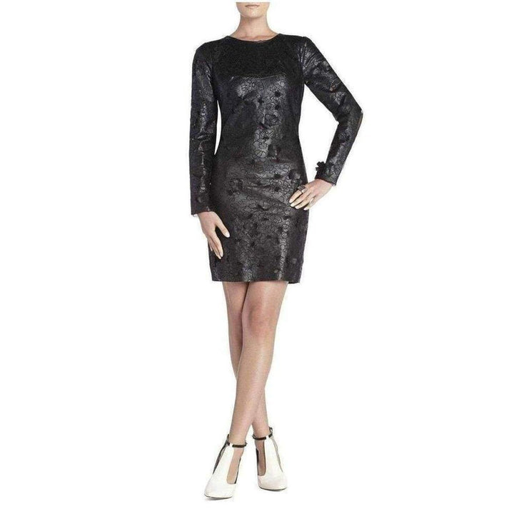 BCBGMAXAZRIA-Black Jillea Embroidered Cutout Faux Leather Dress - Runway Catalog