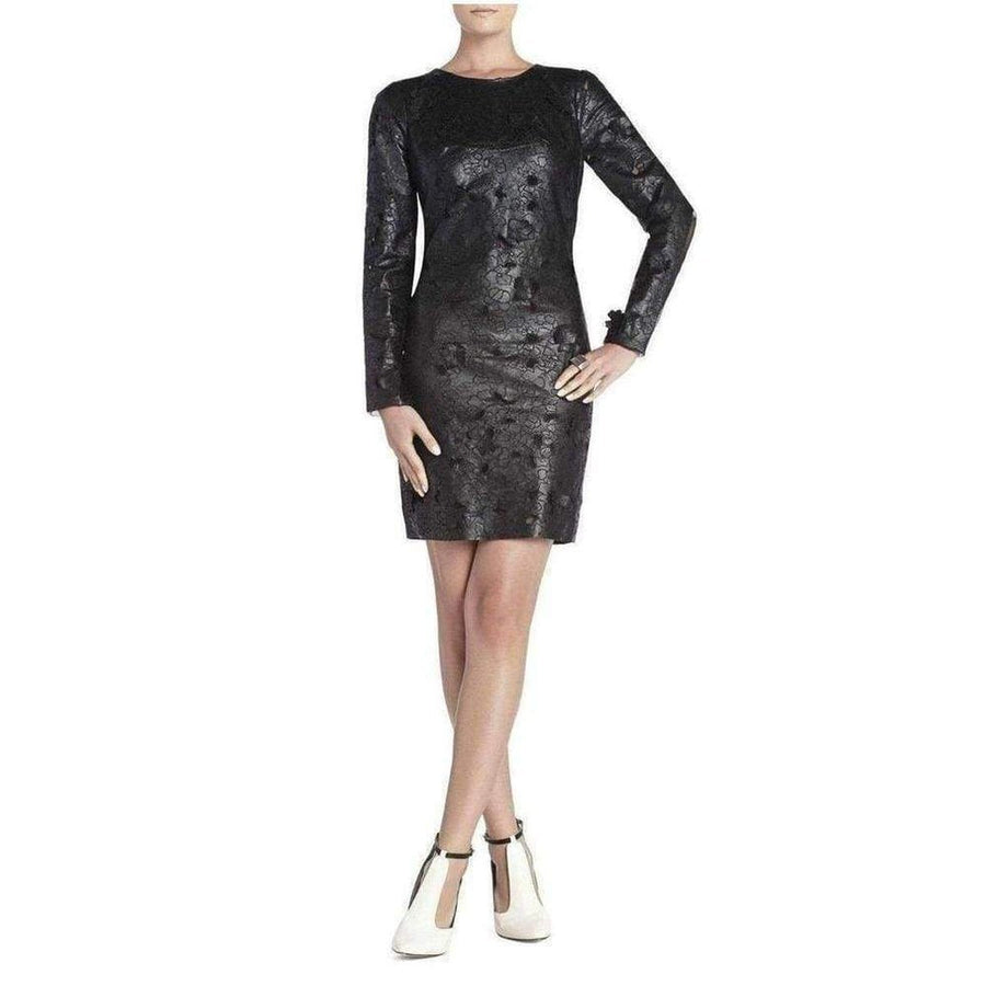 BCBGMAXAZRIA-Black Jillea Embroidered Cutout Faux Leather Dress - Runway Catalog