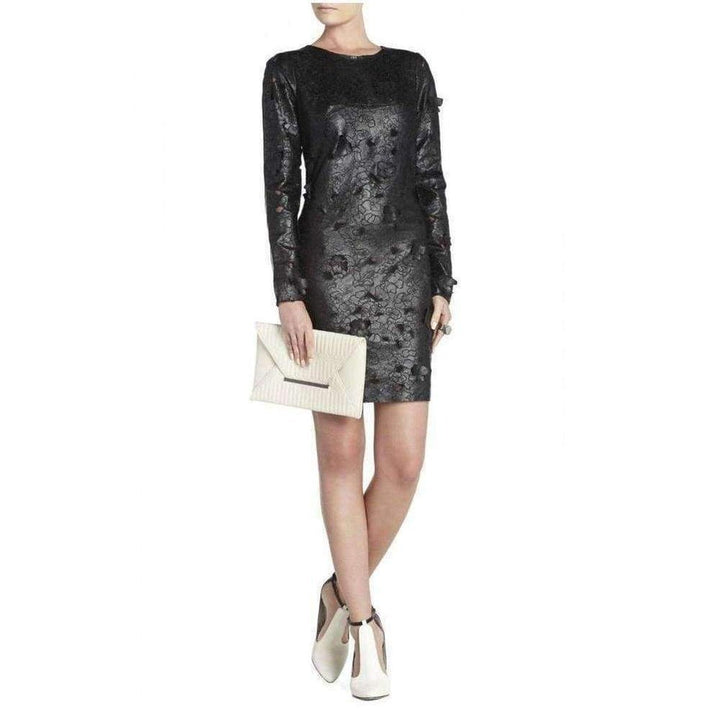 Embroidered Cutout Faux Leather Dress