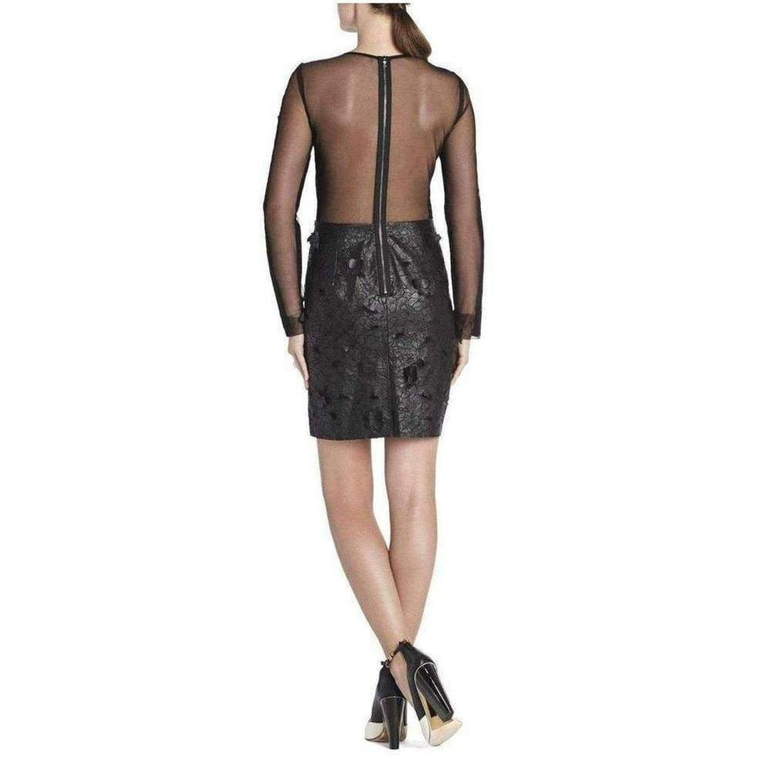Embroidered Cutout Faux Leather Dress