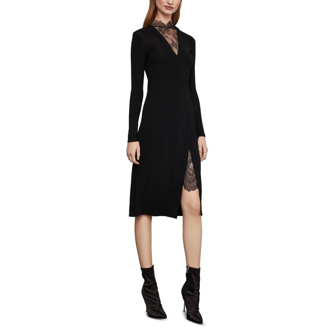 BCBGMAXAZRIA-Black Lace-Trim Midi Dress - Runway Catalog