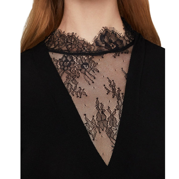 Black Lace-Trim Midi Dress
