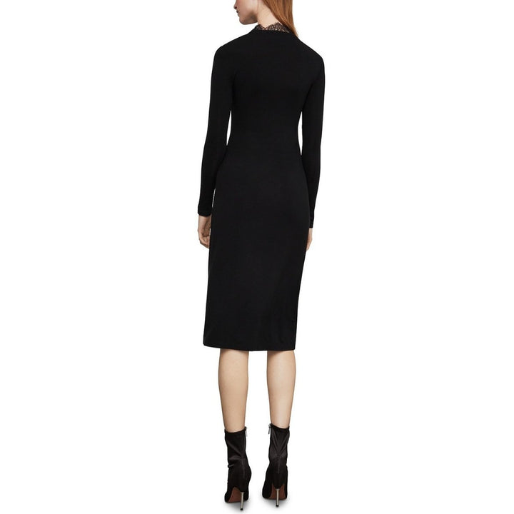 Black Lace-Trim Midi Dress