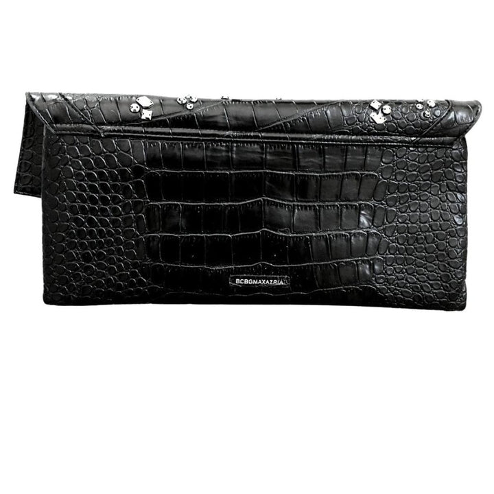 Black Leather Fold Over Clutch