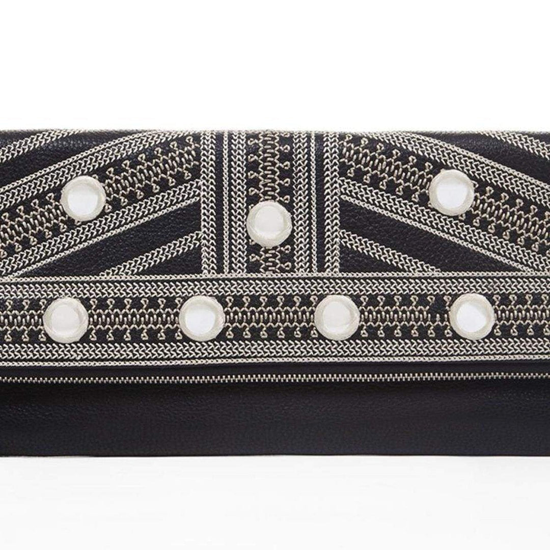 Black Leather Fold Over Clutch