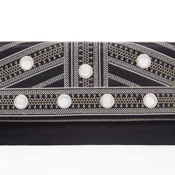 Black Leather Fold Over Clutch