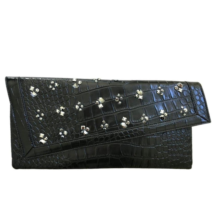 BCBGMAXAZRIA-Black Leather Fold Over Clutch - Runway Catalog