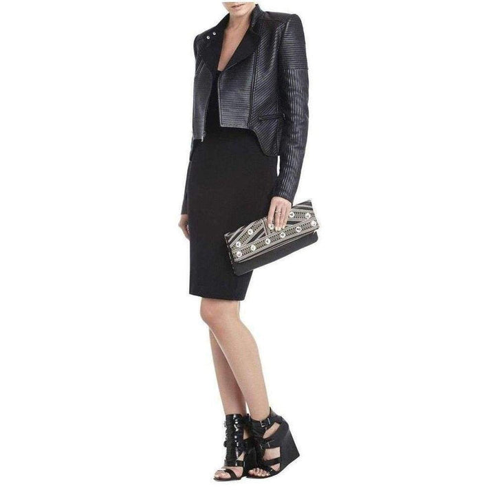 Black Leather Fold Over Clutch