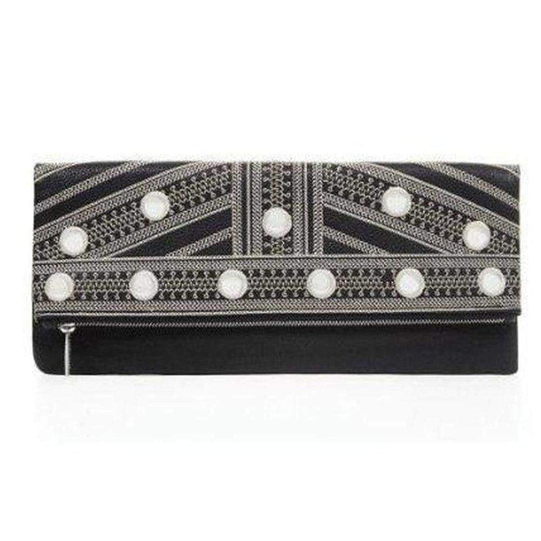Black Leather Fold Over Clutch