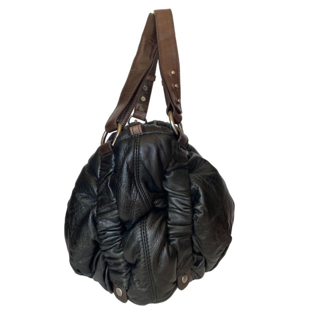 Black Leather Puffer Shoulder Bag