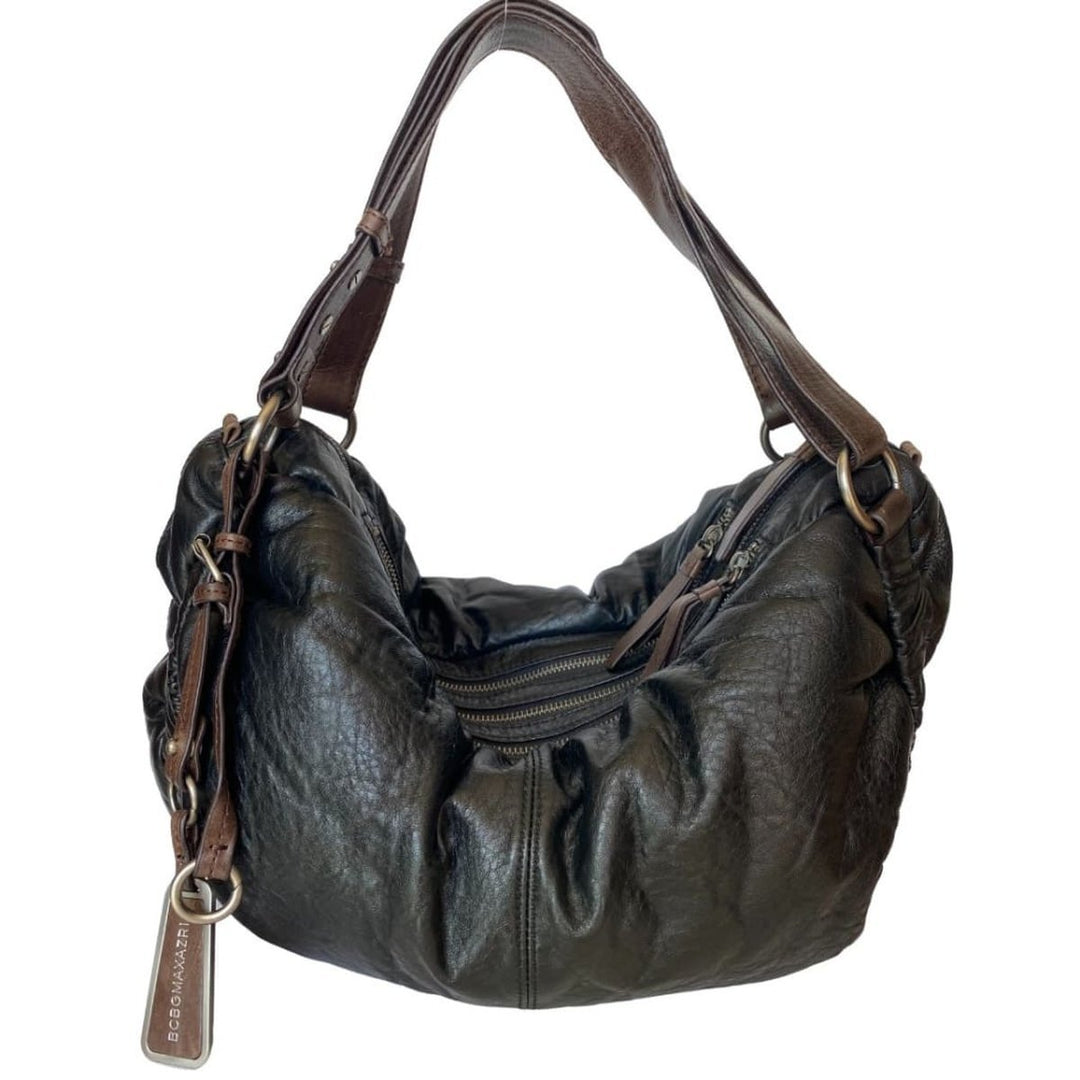 Black Leather Puffer Shoulder Bag