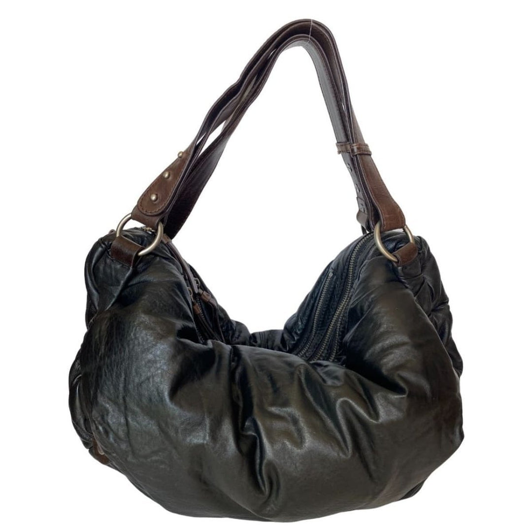 Black Leather Puffer Shoulder Bag
