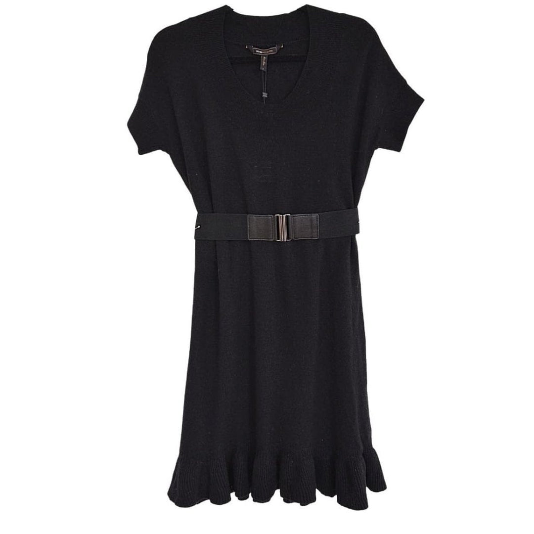 BCBGMAXAZRIA-Black Ruffle Cashmere Blend Dress - Runway Catalog