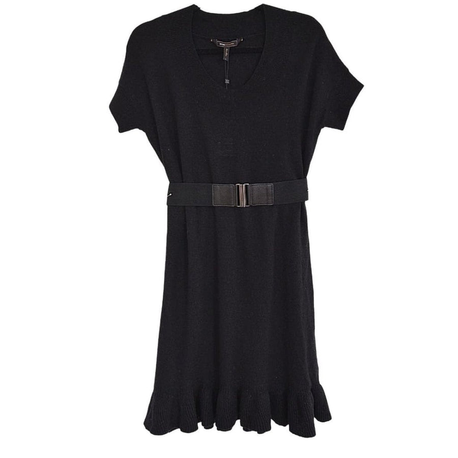 BCBGMAXAZRIA-Black Ruffle Cashmere Blend Dress - Runway Catalog