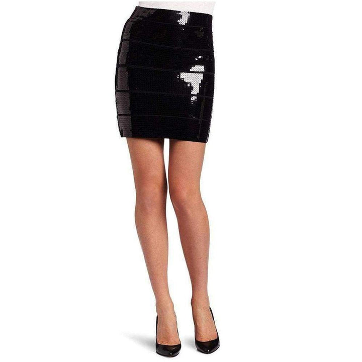 BCBGMAXAZRIA-Black Sequin Pencil Power Skirt - Runway Catalog