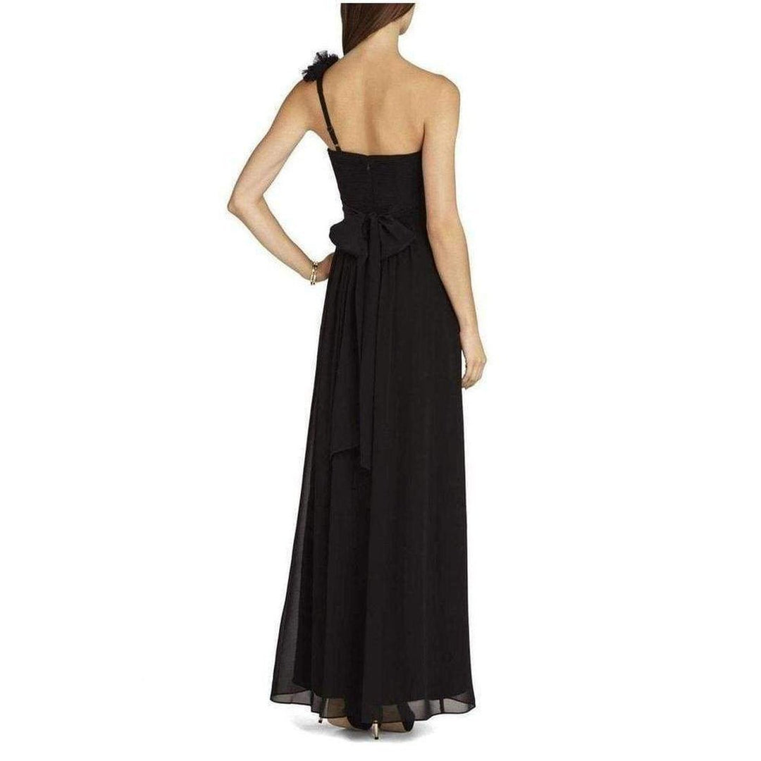 Black Silk Chiffon Patricia One Shoulder Dress