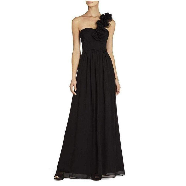 BCBGMAXAZRIA-Black Silk Chiffon Patricia One Shoulder Dress - Runway Catalog