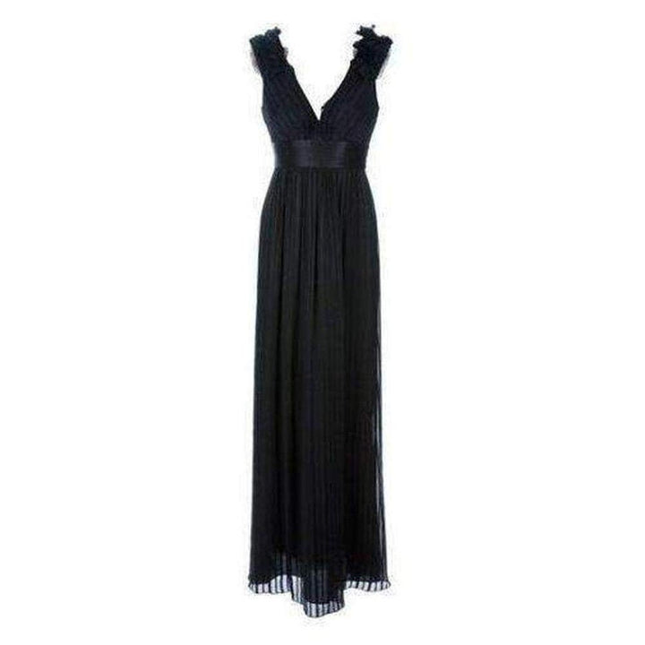 BCBGMAXAZRIA-Black Silk Chiffon Torey V-Neck Dress - Runway Catalog