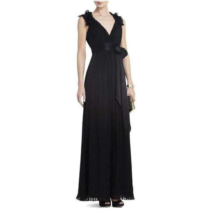 Black Silk Chiffon Torey V-Neck Dress