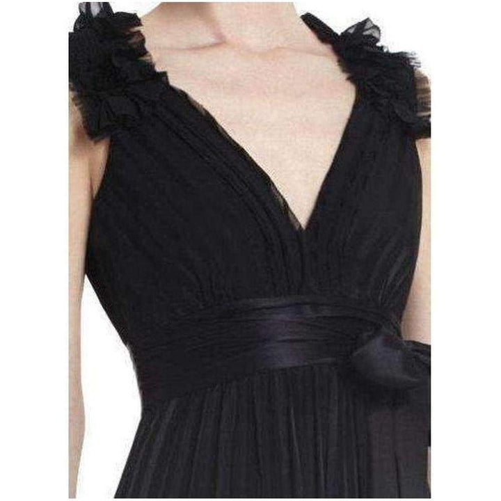 Black Silk Chiffon Torey V-Neck Dress