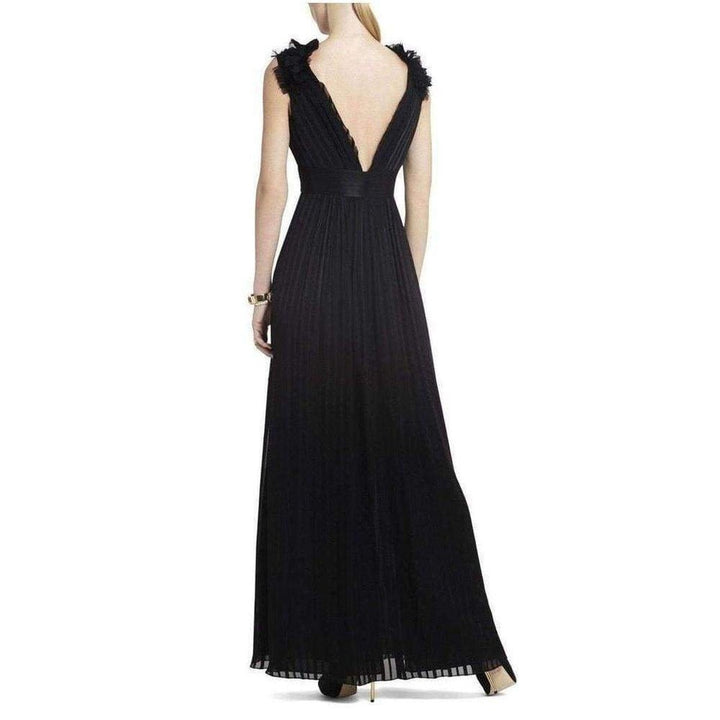Black Silk Chiffon Torey V-Neck Dress