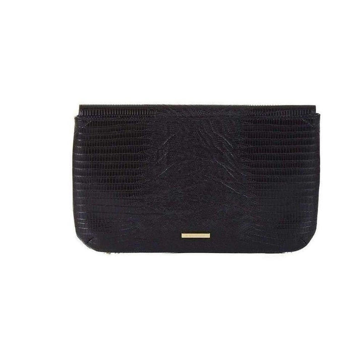 Black Snake Embossed Chain Fringe Clutch