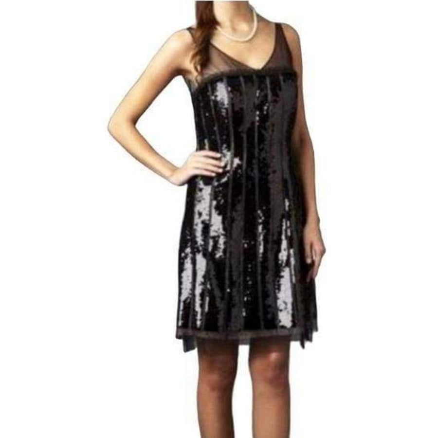BCBGMAXAZRIA-Black Striped Sequin Dress - Runway Catalog