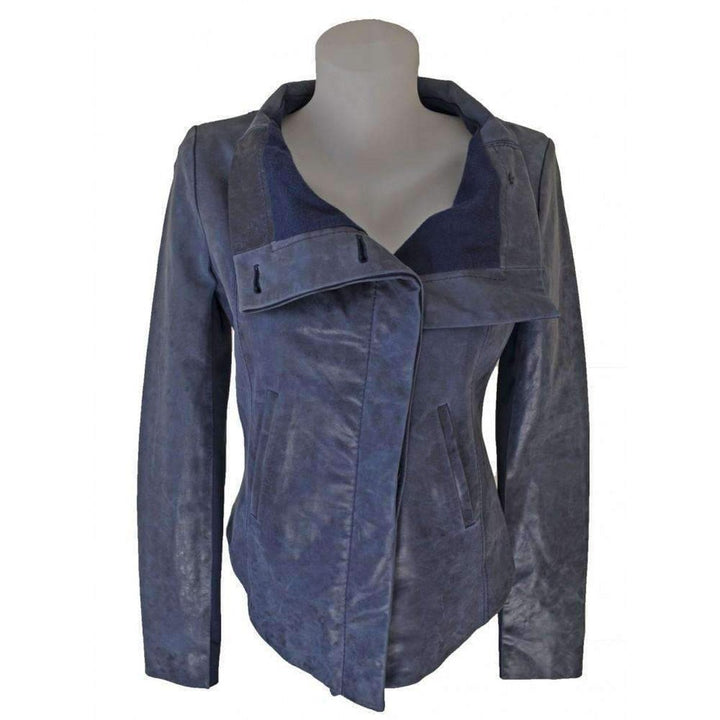 BCBGMAXAZRIA-Blue Leather Jacket - Runway Catalog