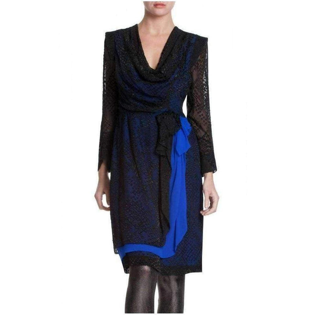BCBGMAXAZRIA-Blue Runway Long Sleeve Tired Silk Skirt Dress - Runway Catalog